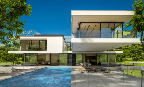istock 3d rendering of modern cozy house by the river 940462858