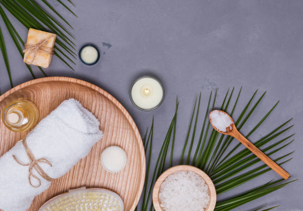 istock Coconut oil bodycare concept, top view 940469576