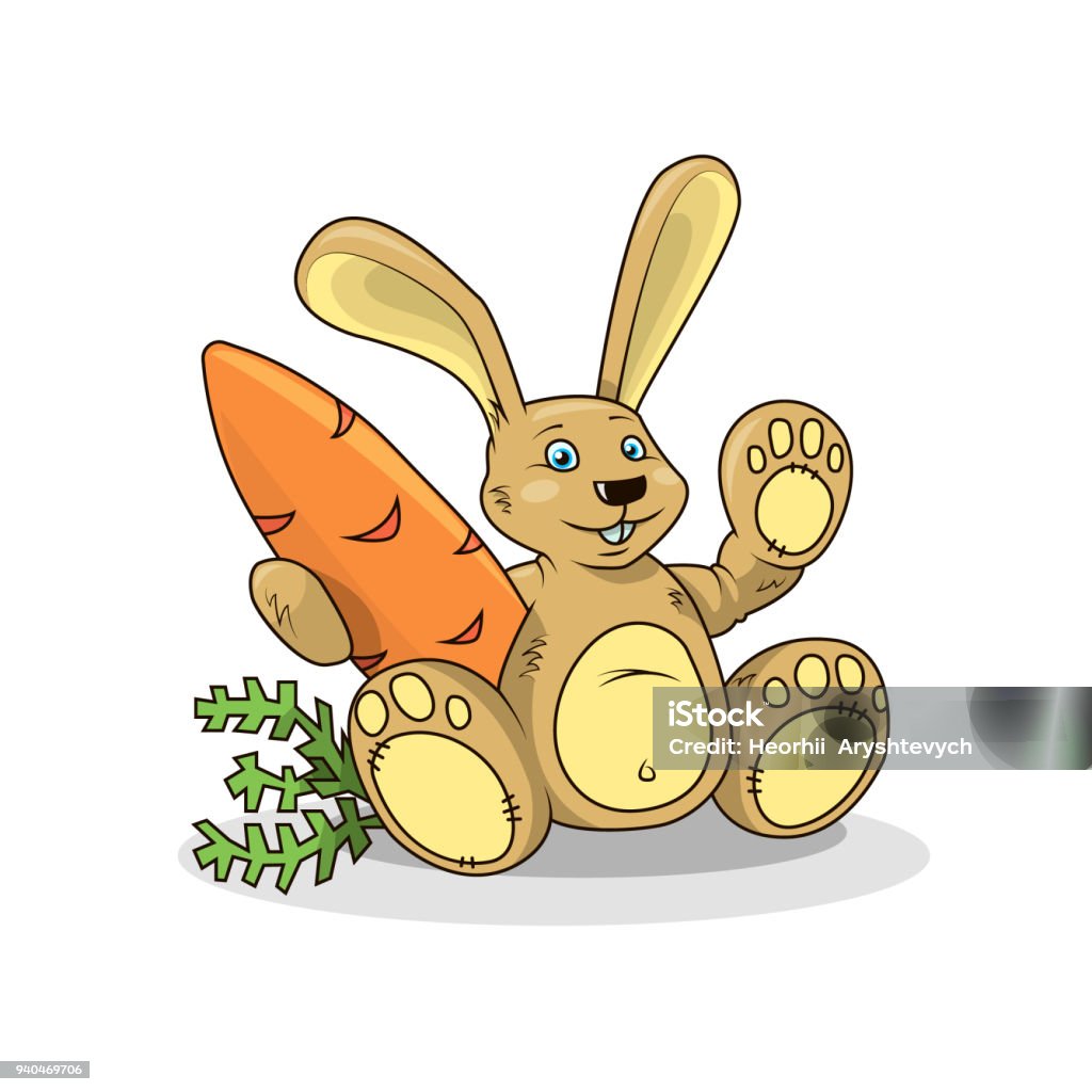 vector illustration of a cute cartoon rabbit with carrot colored vector illustration of a cute cartoon rabbit with carrot Animal stock vector