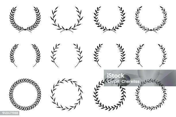 Collection Of Different Laurel Wreaths Hand Drawn Vector Round Frames For Invitations Greeting Cards Quotes Logos Posters And More Vector Stock Illustration - Download Image Now