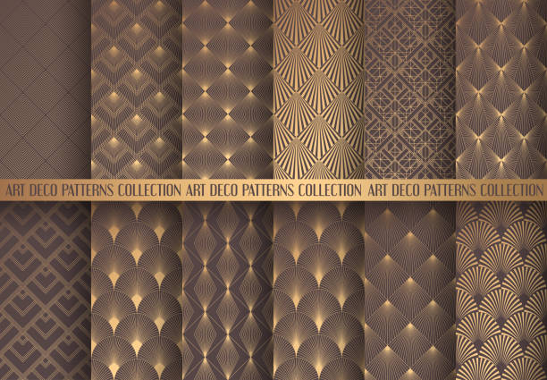 набор шаблонов ар-деко - textile pattern brown gold stock illustrations