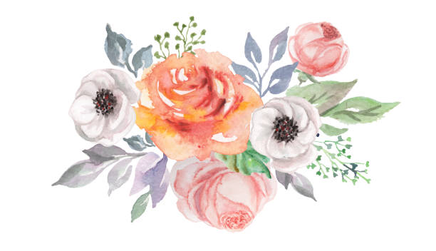 ilustrações de stock, clip art, desenhos animados e ícones de watercolor flowers for design card, postcard, textile, flyer - flower bouquet