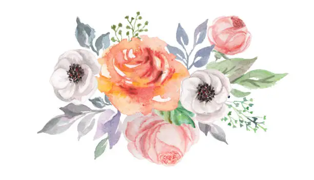 Vector illustration of watercolor flowers for design card, postcard, textile, flyer
