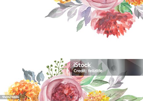 istock watercolor flowers for design card, postcard, textile, flyer 940478886
