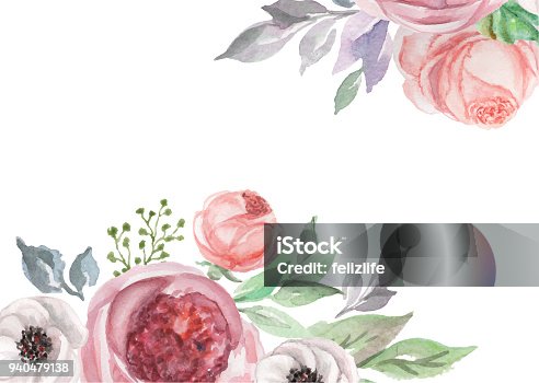 istock watercolor flowers for design card, postcard, textile, flyer 940479138