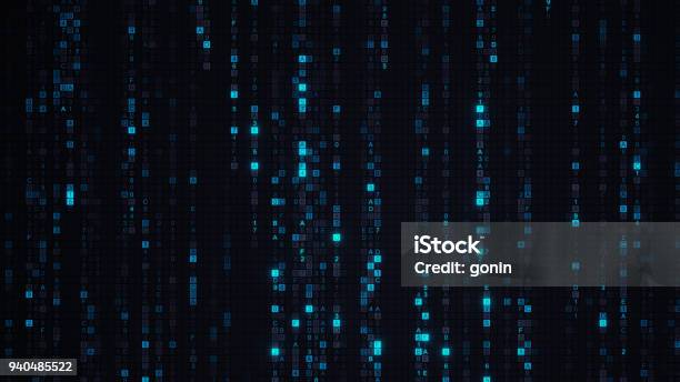 Blue Matrix Rain Of Digital Hex Code Stock Illustration - Download ...