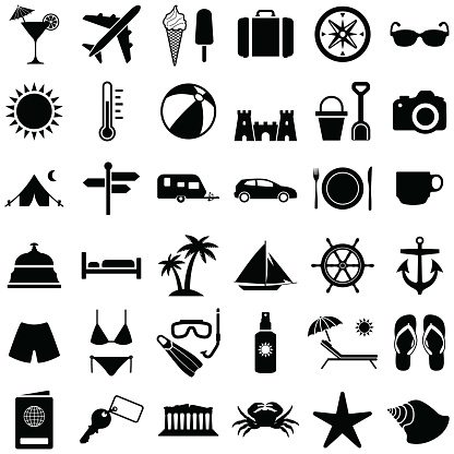 Travel and holiday icon collection - vector silhouette illustration