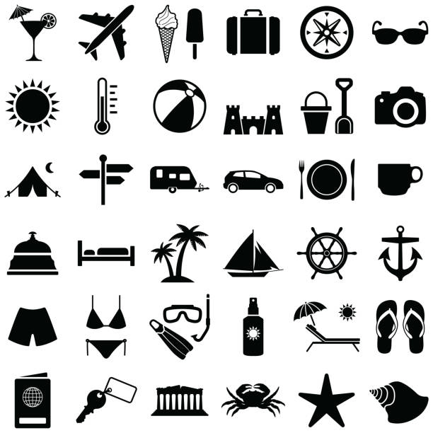Travel and holiday Travel and holiday icon collection - vector silhouette illustration recreation stock illustrations