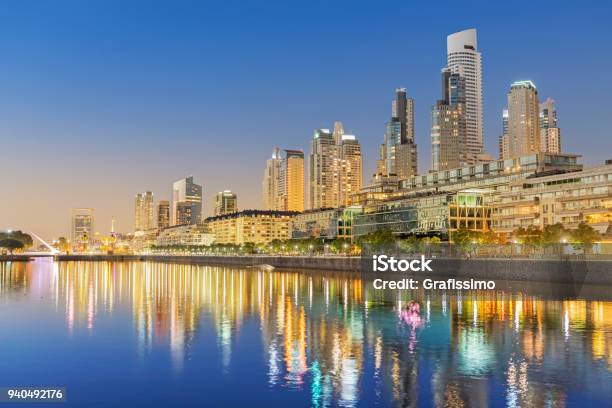 Argentina Buenos Aires Skyline Puerto Madero At Night Stock Photo - Download Image Now