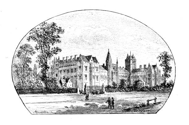 Antique illustrations of England, Scotland and Ireland: Hospital Antique illustrations of England, Scotland and Ireland: Hospital hospital drawings stock illustrations