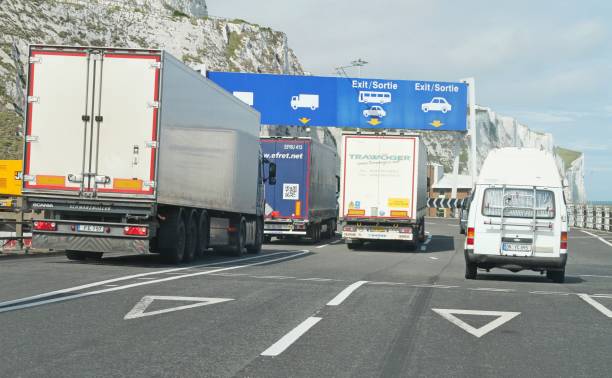vehicles exiting the port at Dover UK stock photo
