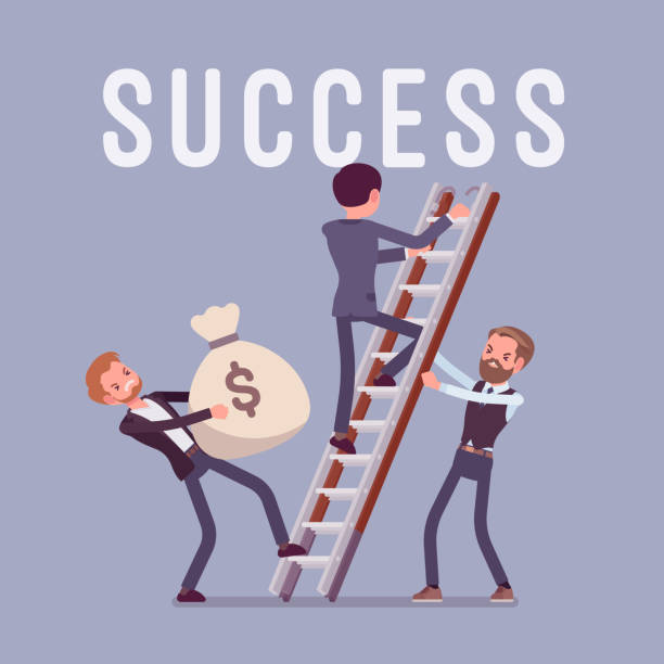 ilustrações de stock, clip art, desenhos animados e ícones de ladder to success - gear tall solution people