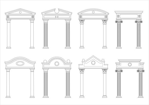 illustrazioni stock, clip art, cartoni animati e icone di tendenza di set di sagome di archi classici - cornicione architettonico