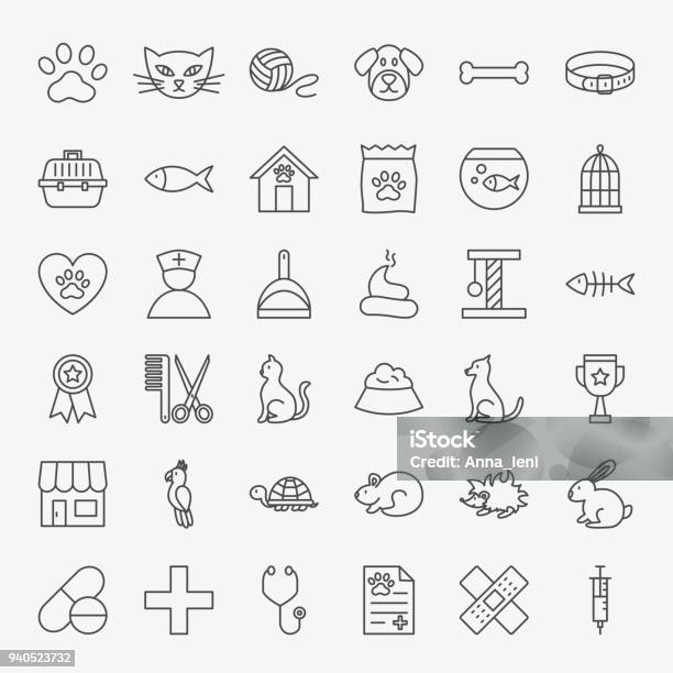 Pet Vet Line Icons Set Stock Illustration - Download Image Now - Icon Symbol, Veterinarian, Pets