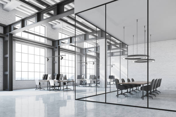 istock White brick loft office corner, meeting room 940523962