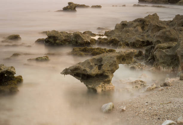 Misty Rocky Shoreline stock photo