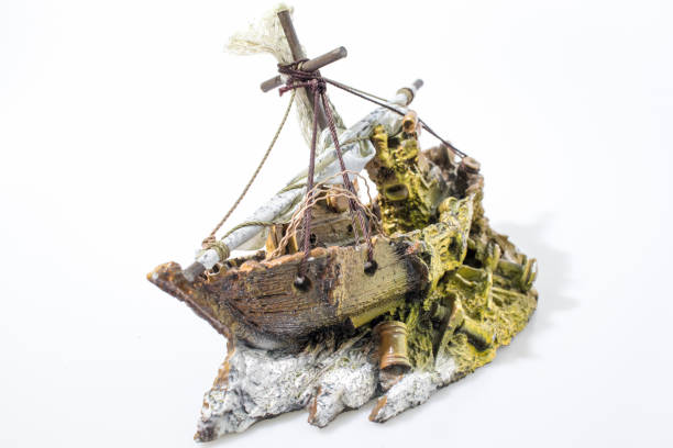 istock Aquarium accessories boat in a white backgorund composition 940536098