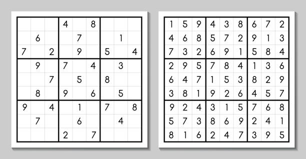 bildbanksillustrationer, clip art samt tecknat material och ikoner med vector sudoku med svaret. pussel - sudoku