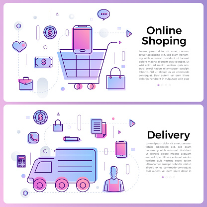 Thin line icon layout design flat design concept online shopping and delivery. Vector illustrate.
