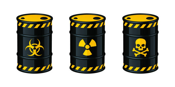 beczki z odpadów ilustracji wektorowej. odpady biohazardowe, odpady promieniotwórcze, toksyczne odpady. - nuclear power station danger symbol radioactive stock illustrations