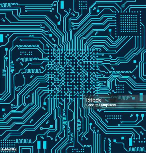 High Tech Electronic Circuit Board Vector Background Stock Illustration - Download Image Now