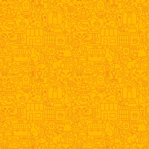 cPet Shop Line Seamless Pattern Pet Shop Line Seamless Pattern. Vector Illustration of Outline Tileable Background. kitten wallpaper stock illustrations