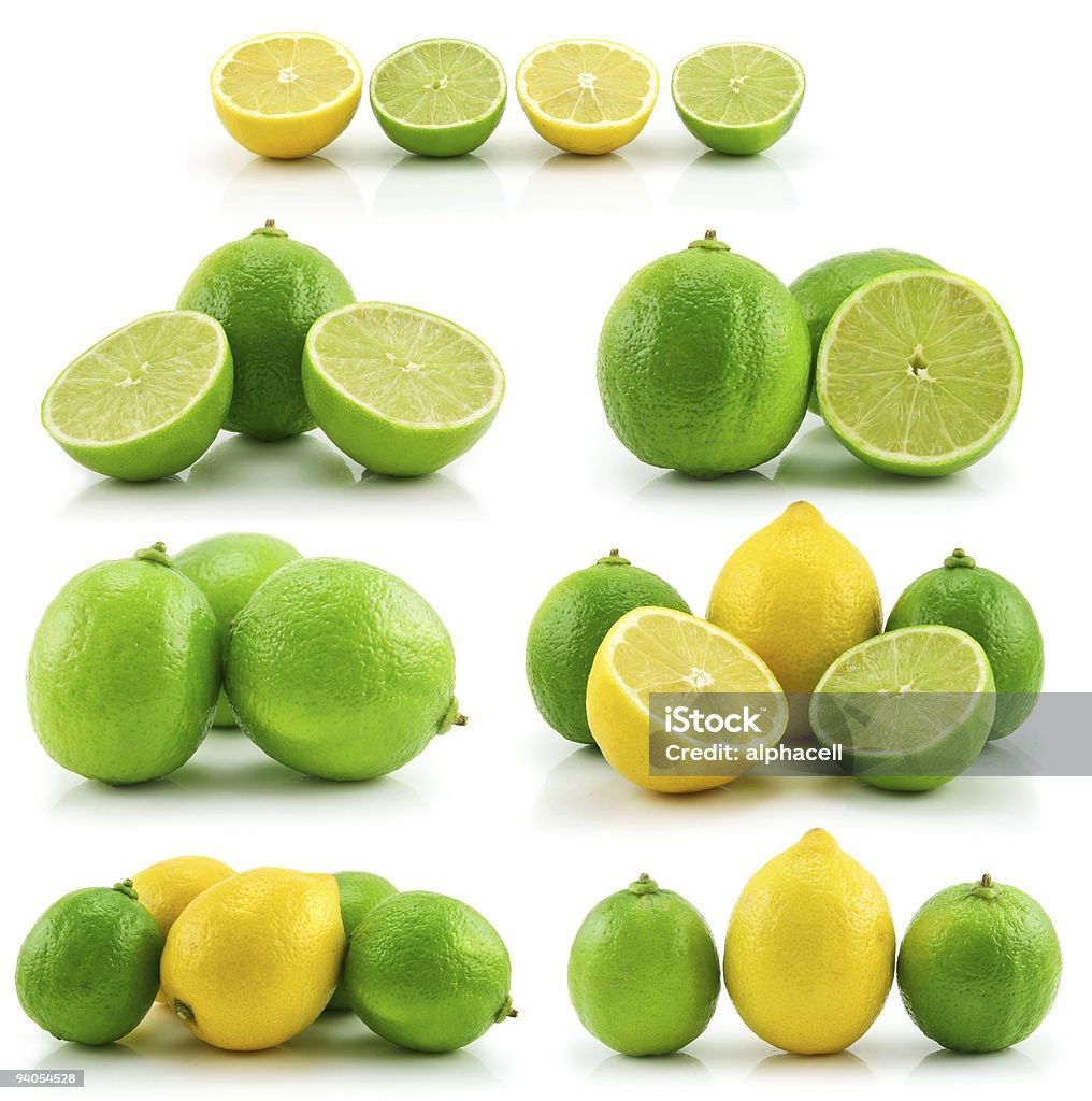 Collection de citron mûr et citron isolé sur blanc - Photo de Agrume libre de droits