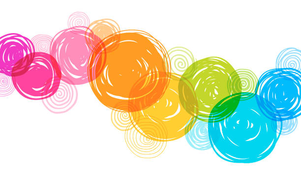 Colorful Hand Drawn Circles Background Fun, multi colored background with hand drawn circles on white background. Rainbow colored doodles. funky illustrations stock illustrations