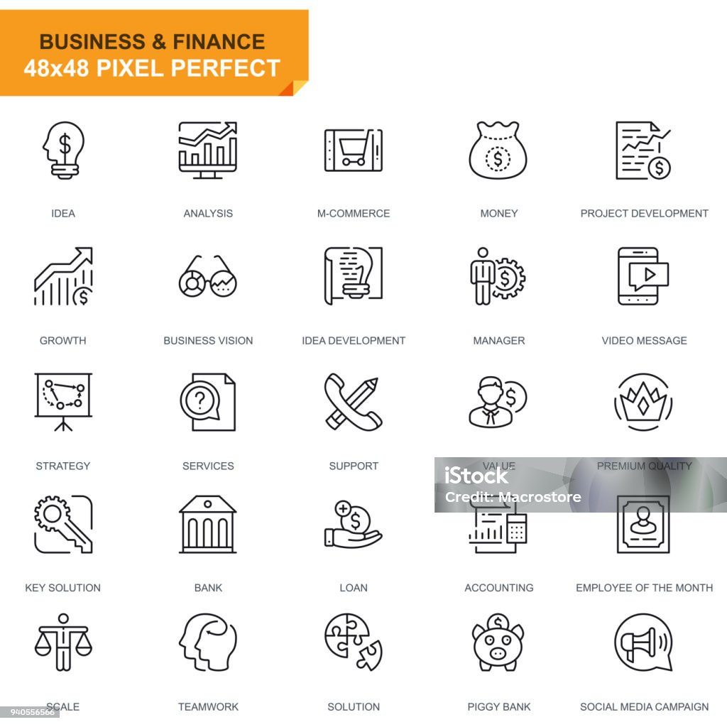 Simple Set Business and Finance Line Icons Simple Set Business and Finance Line Icons for Website and Mobile Apps. Contains such Icons as Analysis, Money, Accounting, Strategy, Bank. 48x48. Editable Stroke. Vector illustration. Stock Market and Exchange stock vector
