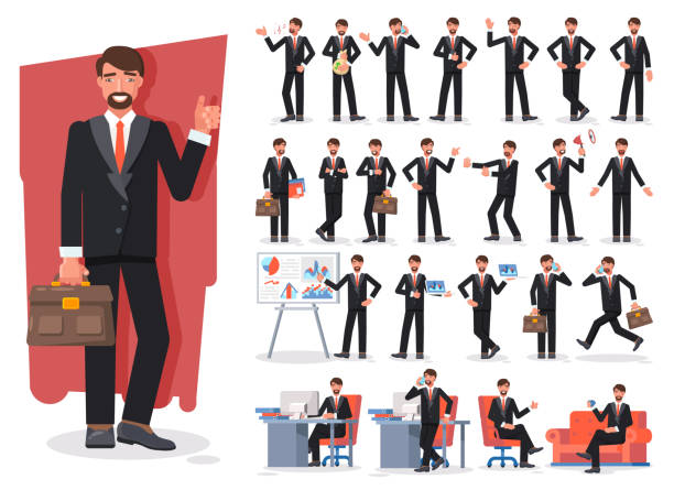 ilustrações de stock, clip art, desenhos animados e ícones de businessman character creation set - manager portrait leadership men