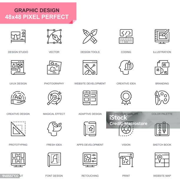 Simple Set Web And Graphic Design Line Icons Stock Illustration - Download Image Now - Icon Symbol, Design, Advertisement