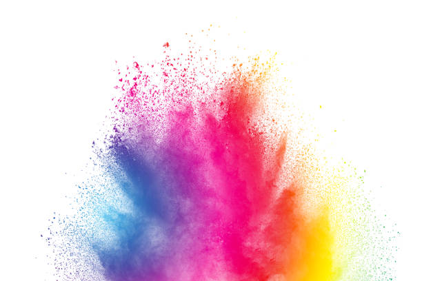 istock Abstract multicolored powder explosion on white background.  Freeze motion of color dust  particles splash. Painted Holi 940568372