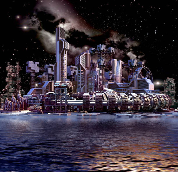 istock 3D Futuristic architecture in ultra violet tones. 940569662