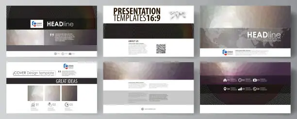 Vector illustration of Business templates in HD format for presentation slides. Easy editable vector layouts in flat design. Dark color triangles and colorful circles. Abstract polygonal style modern background