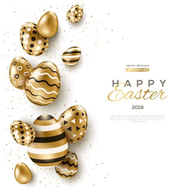 illustrazioni stock, clip art, cartoni animati e icone di tendenza di bordo verticale pasquale con uova d'oro - easter egg easter isolated three dimensional shape