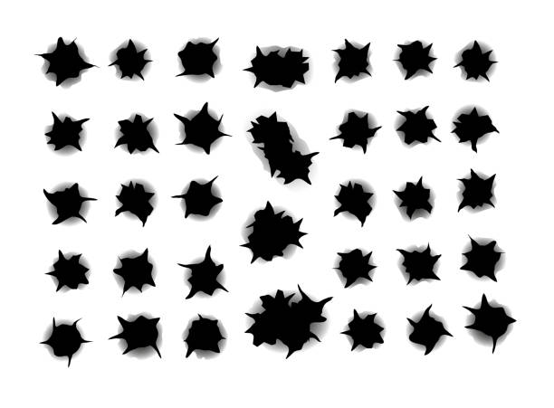 ustawianie otworów po kulach, strzelanie do celu, izolowana ilustracja wektorowa - two dimensional shape paper exploding peel stock illustrations