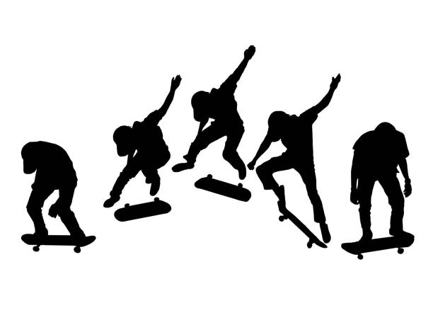 illustrations, cliparts, dessins animés et icônes de silhouette jeu de skateboard hommes sur fond blanc - skateboard