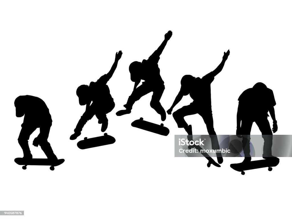 silhouette set of men skateboard on white background Skateboarding stock vector