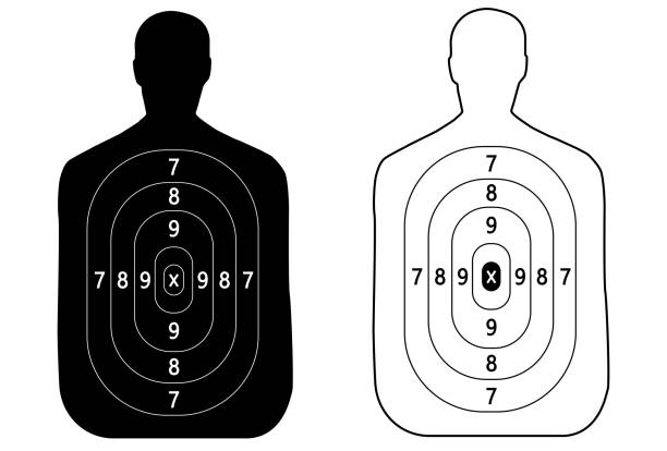 Two targets of the outline of a man shooting Two targets of the outline of a man shooting gun holster stock illustrations