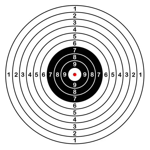 Vector illustration of Blank template for sport target vector shooting competition. Clean target with numbers for set shooting range or pistol shooting. large isolated target