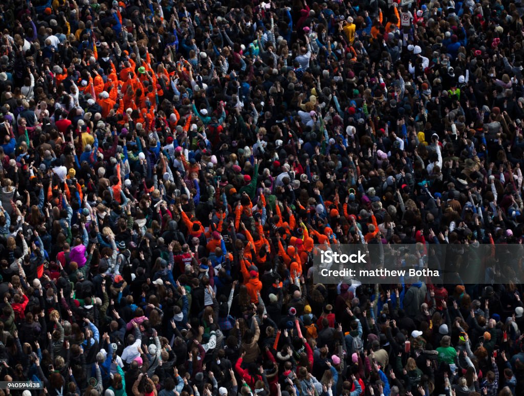 Peace Silence took over the crowd of over 800,000 as they reflected on the lives lost in the Florida school shooting. Protest Stock Photo