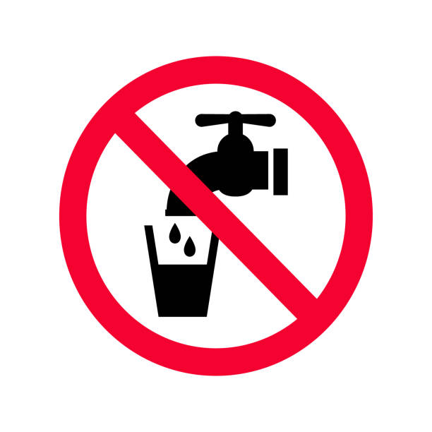 illustrations, cliparts, dessins animés et icônes de signe de l’eau non potable. interdiction rouge signe d’eau non potable. ne buvez pas l’eau signe. - restricted area sign