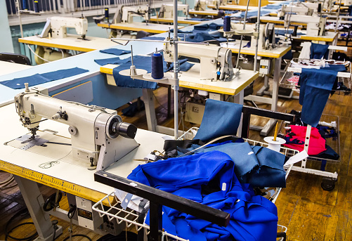 sewing production line. Making clothes in the workplace. small business concept