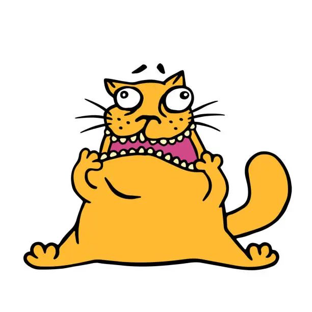 Vector illustration of Cute doodle orange cat looks like a jerk. Vector illustration