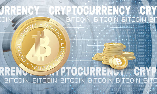 Bitcoin on abstract background Bitcoin and Pile of bitcoin coins. Vector illustration.Including golden coins on the surface with a binary code. used a clipping mask. crypt stock illustrations