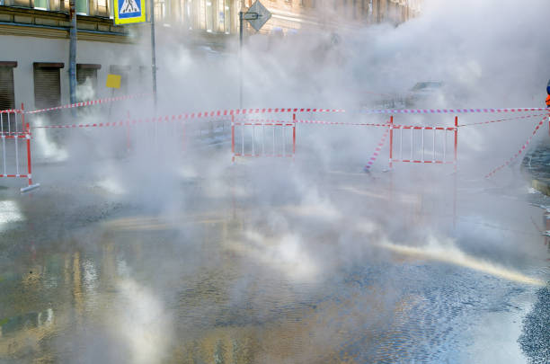 istock There was a breakthrough of a heating main with hot water. 940602910