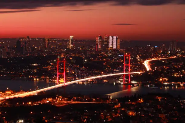 Bosphorus Bridge view from Camlica Hill in Istanbul, Turkey.