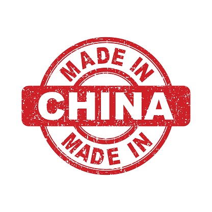 Made in China red stamp. Vector illustration on white background