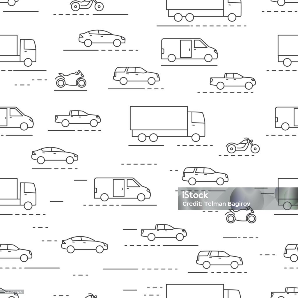 Seamless cars and bikes pattern grey on white background Seamless cars and bikes icons pattern grey vector on white background Car stock vector