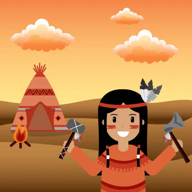 Vector illustration of native american people cartoon